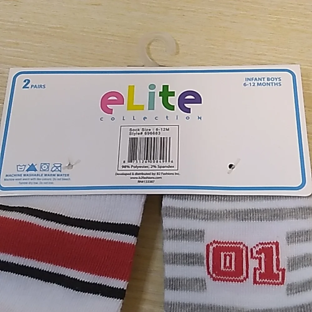 Elite Collection infant sports themed socks size 6-12 months white, red, black